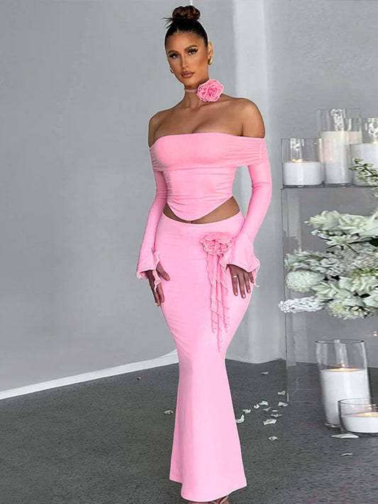 חליפת סטרפלס בשילוב פרח- מילן